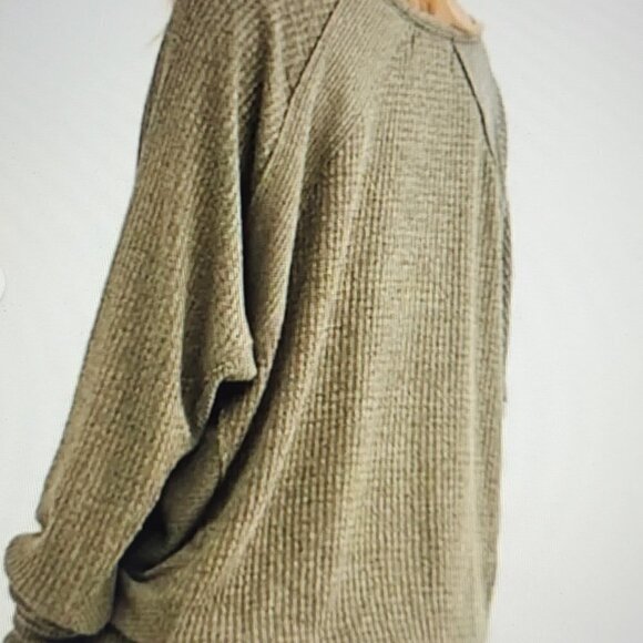 NWT Free People Santa Clara Thermal Long Sleeve Sweater Ferngully Size M-Olive - Picture 3 of 12